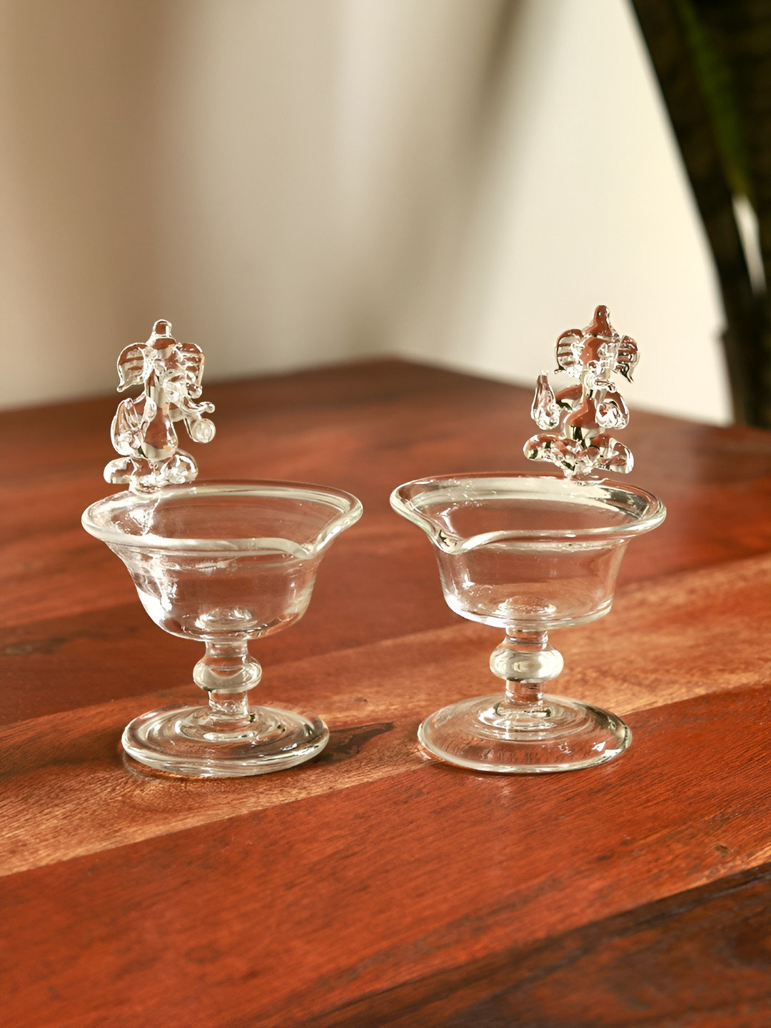 Unravel India 2Pcs Transparent Crystal Glass Diyas