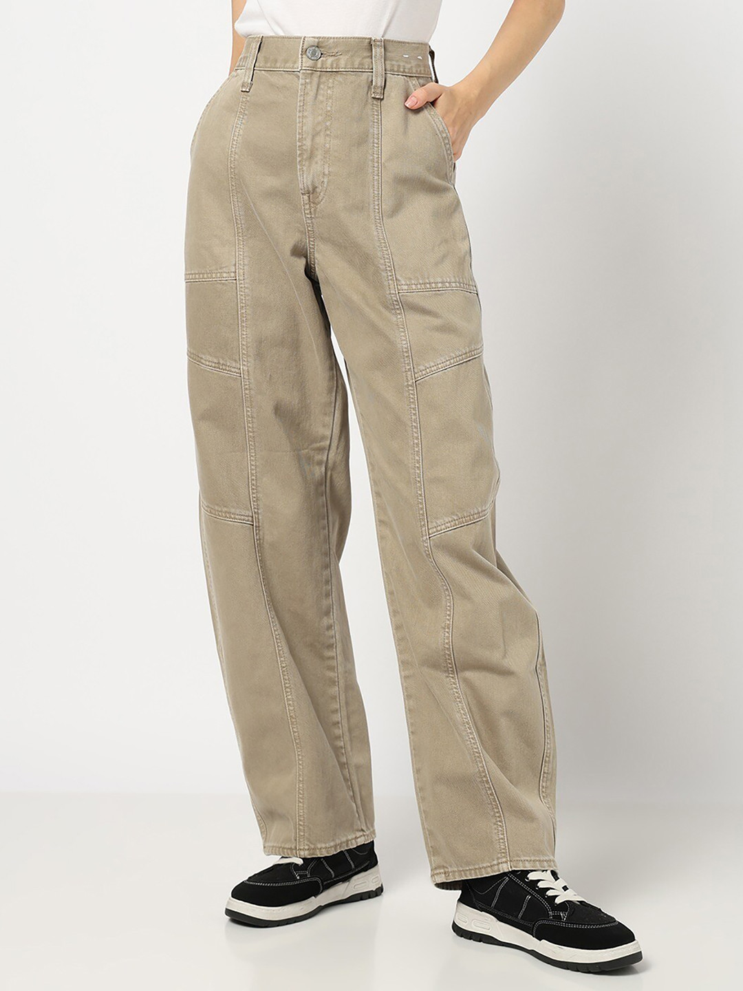 GAP Women High-Rise Pure Cotton Barrel Fit Jeans