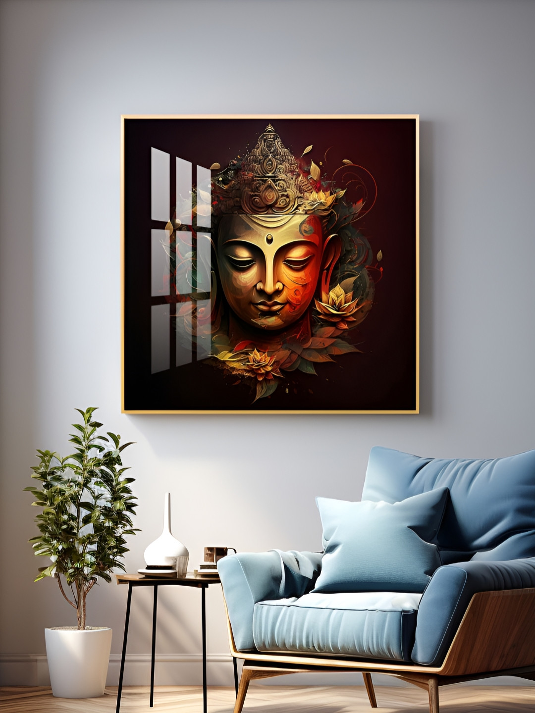 THE NEXT DECOR Enlightened Buddha Wood Wall Square Paintings Wall Art - 18x18In