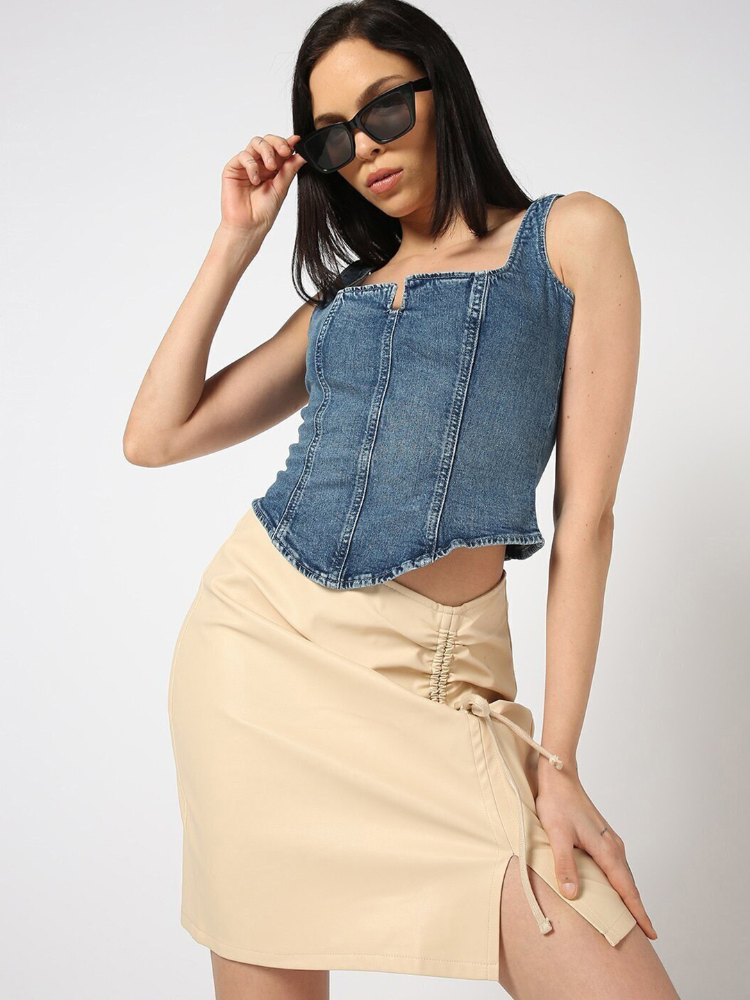 GAP Pure Cotton Square Neck Denim Crop Corset Top