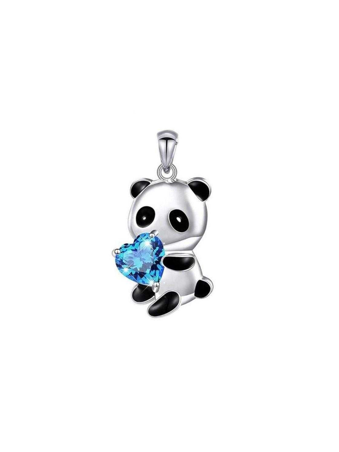 Bling Queen Unisex Zircon Panda Heart Pendant Necklace
