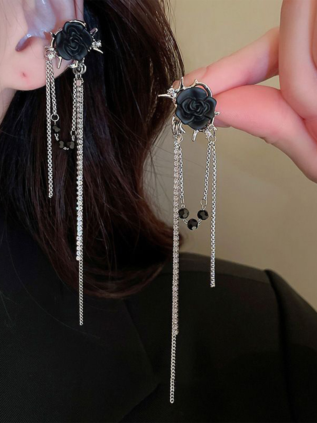 Anouk Floral Silver-Plated American Diamond Studded Floral Ear Cuff