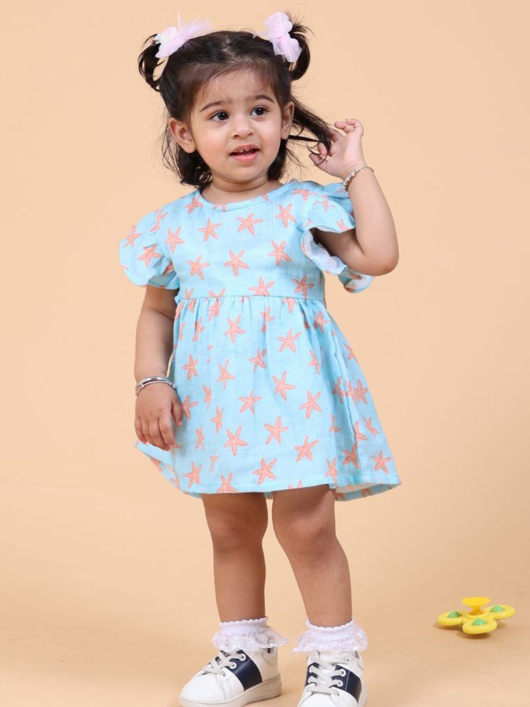 MAMA AND PEACHES Girls Conversational Printed Fit & Flare Knee Length Dress