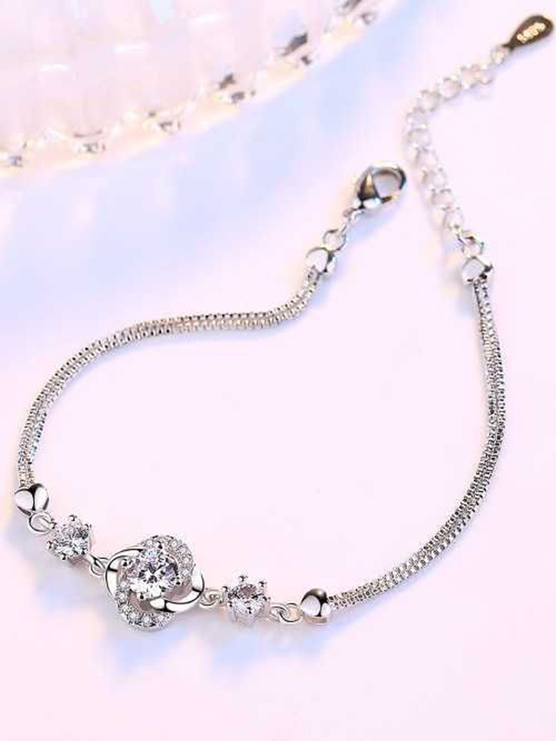 Bling Queen Silver Plated Cubic Zirconia & Crystal Studded Bracelet