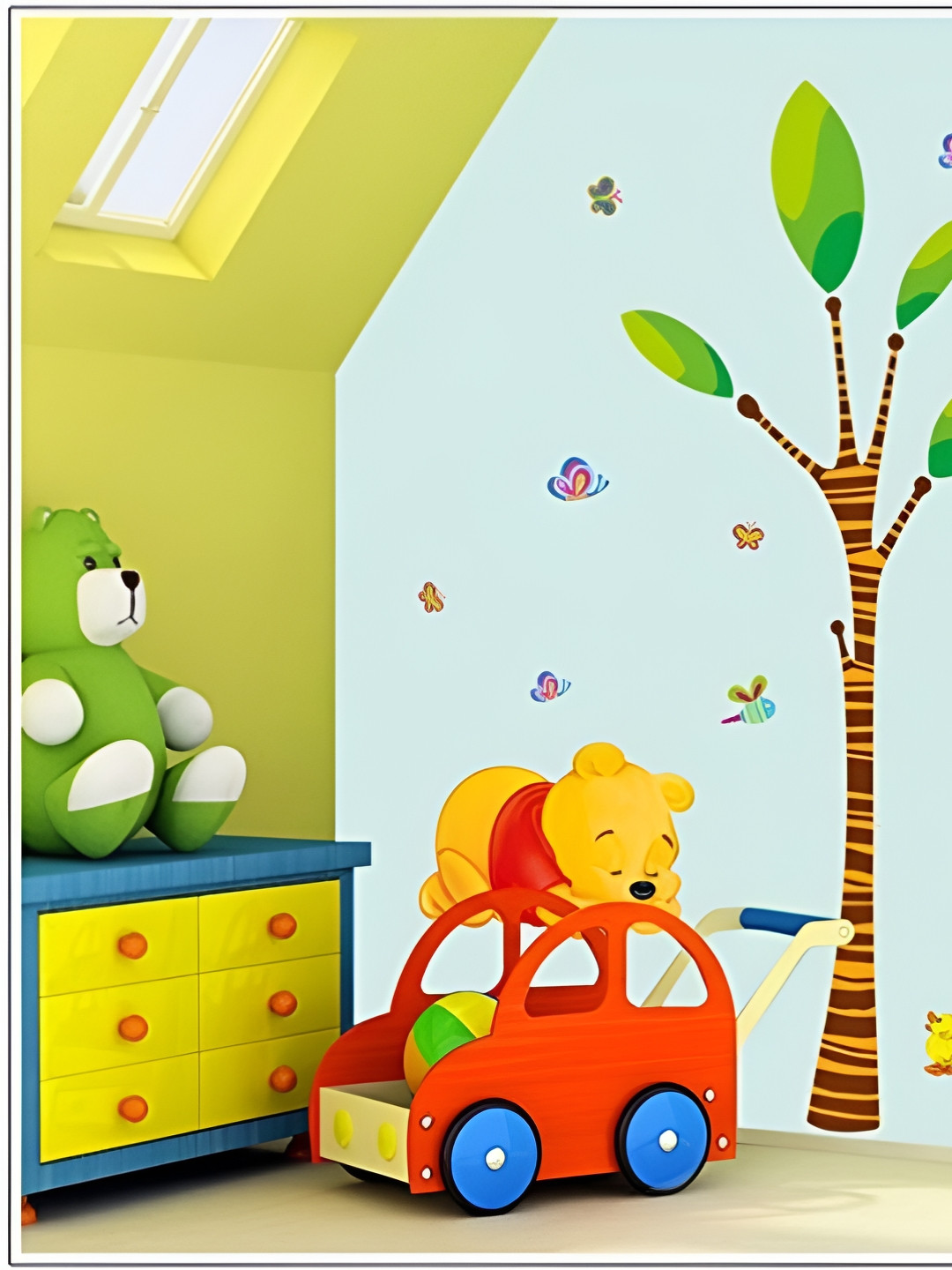 INDIAN ROYALS Green & Brown Pooh Butterfly Printed Self-Adhesive & Durable Wall Sticker
