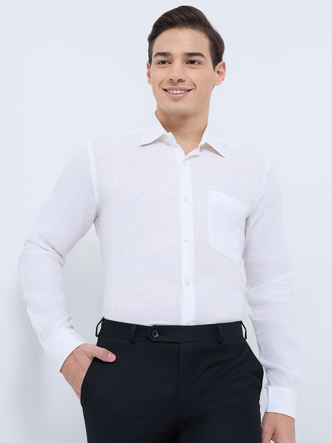 Raymond Men Solid Spread Collar Linen Formal Shirt