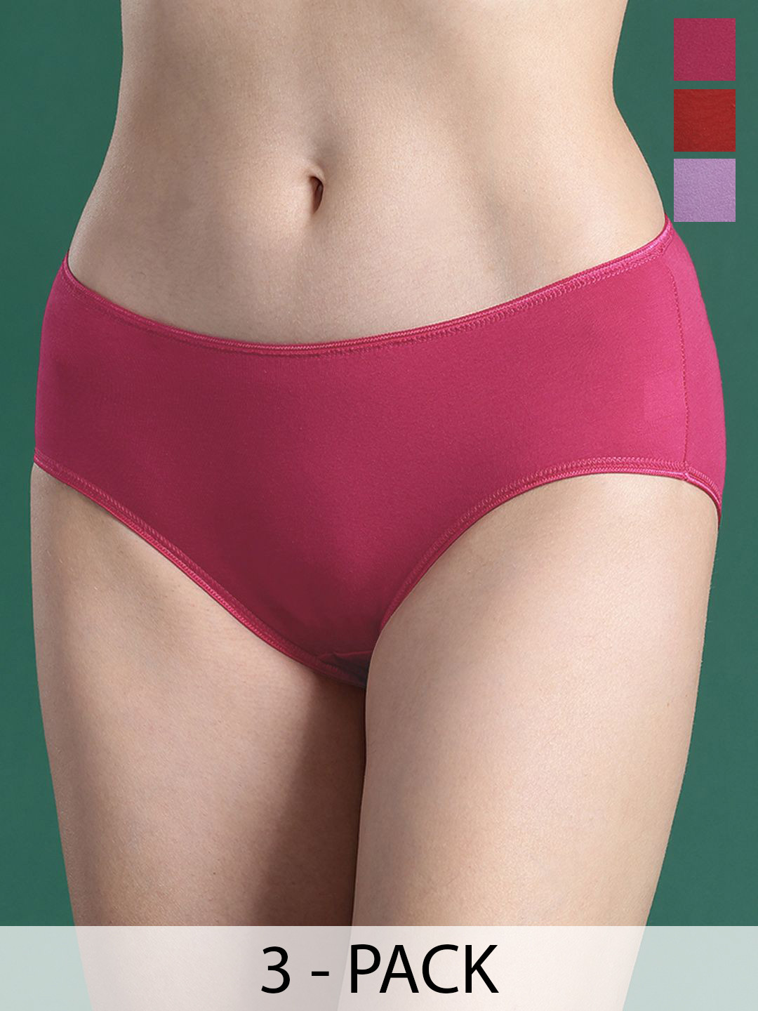 DressBerry Pack Of 3 Assorted Mid-Rise 3/4th Coverage Hipster Briefs DTPL13853-MWH-S