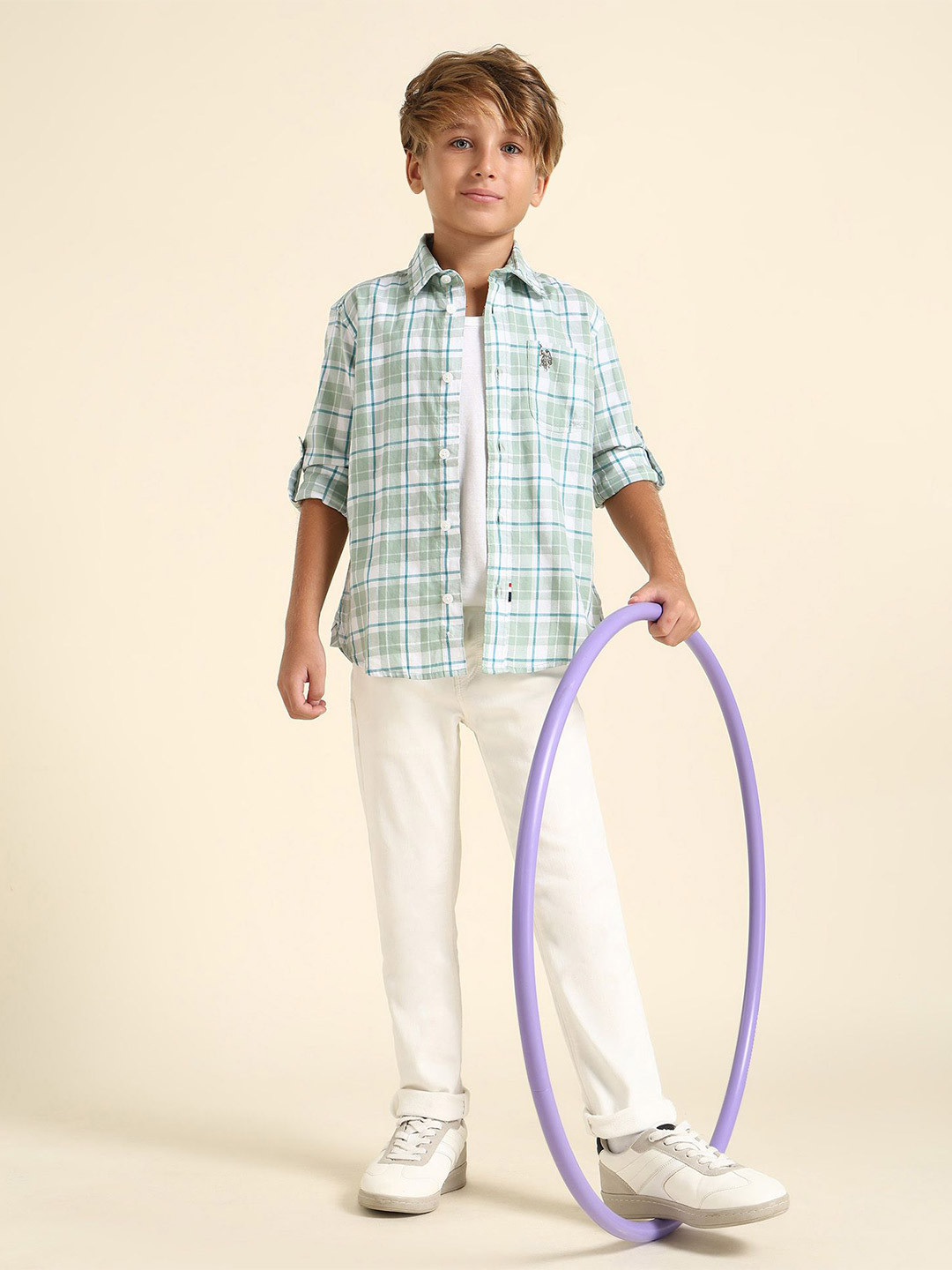 U.S. Polo Assn. Kids Boys Plaid Tartan Checked Classic Regular Fit Cotton Casual Shirt