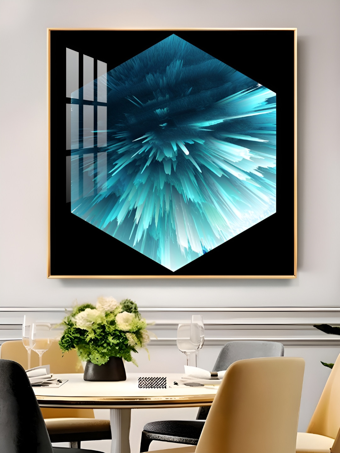THE NEXT DECOR Blue & Black Oceanic Abstraction Glass Finish Square Wall Art