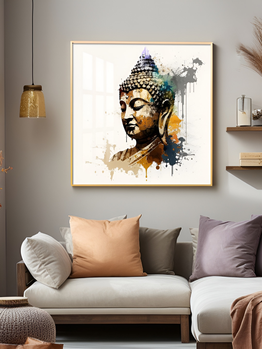 THE NEXT DECOR White Buddha's Serenity Glass Finish Square Wall Art