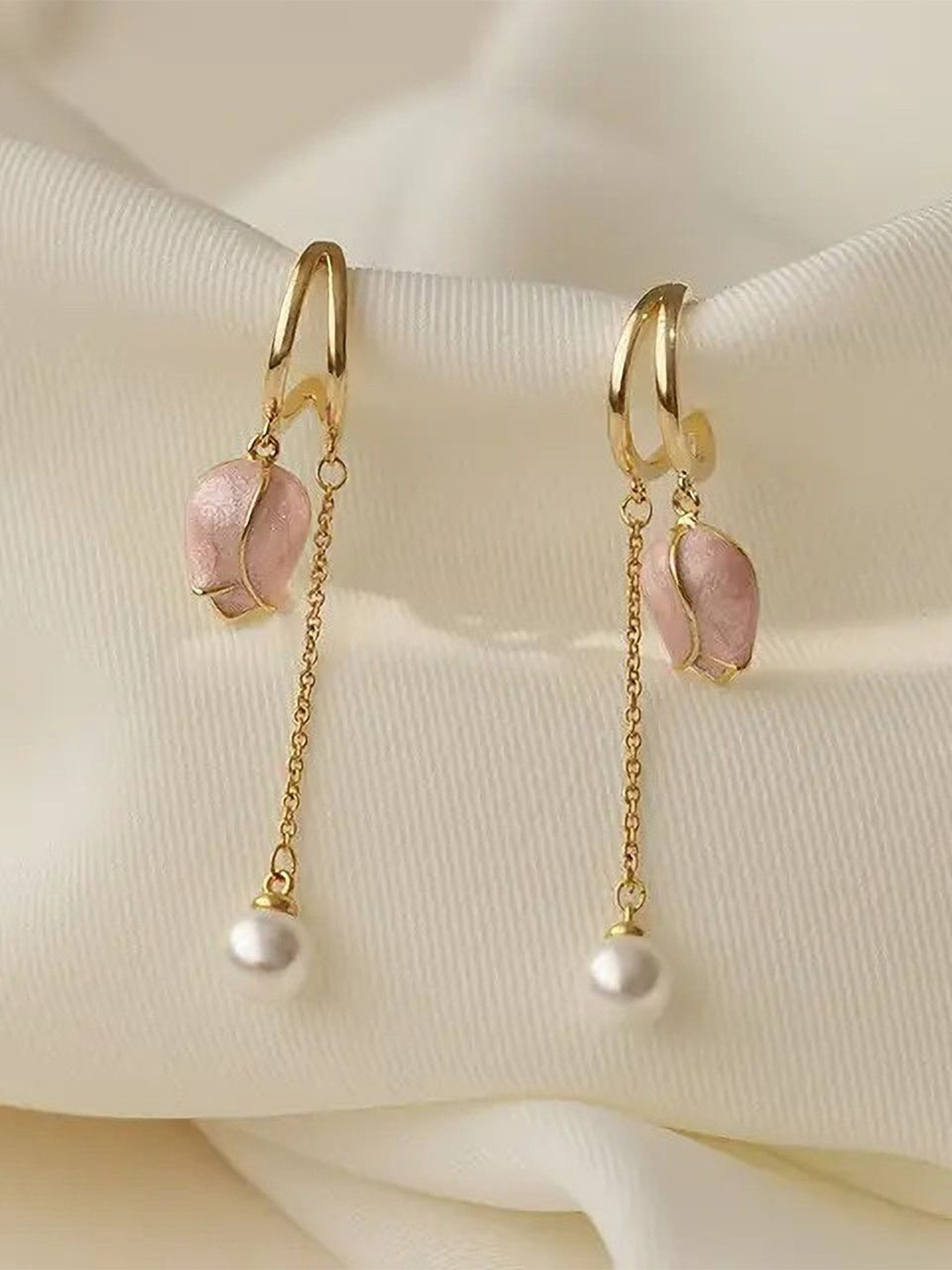 DressBerry Korean floral Artificial Stones Studded Drop Earrings