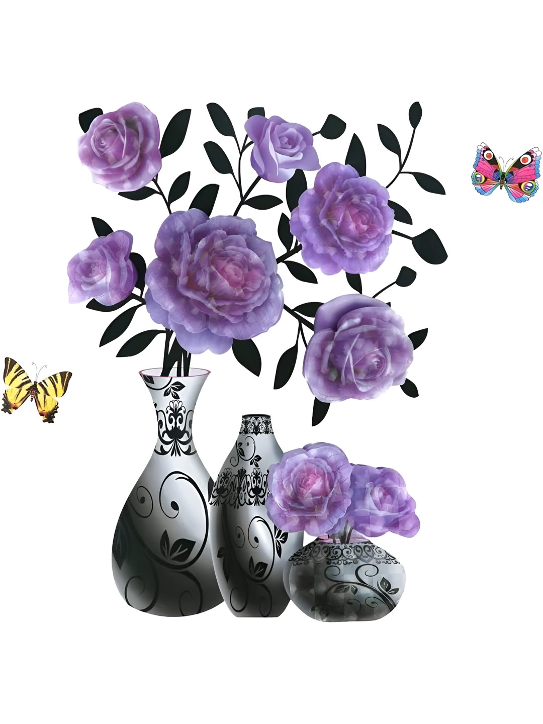 INDIAN ROYALS Lavender & Black Floral Printed Self-Adhesive & Durable Wall Sticker