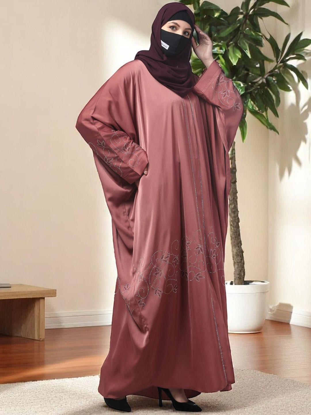 BASHARIYA Intricate Handwork Front-Open Kaftan Abaya