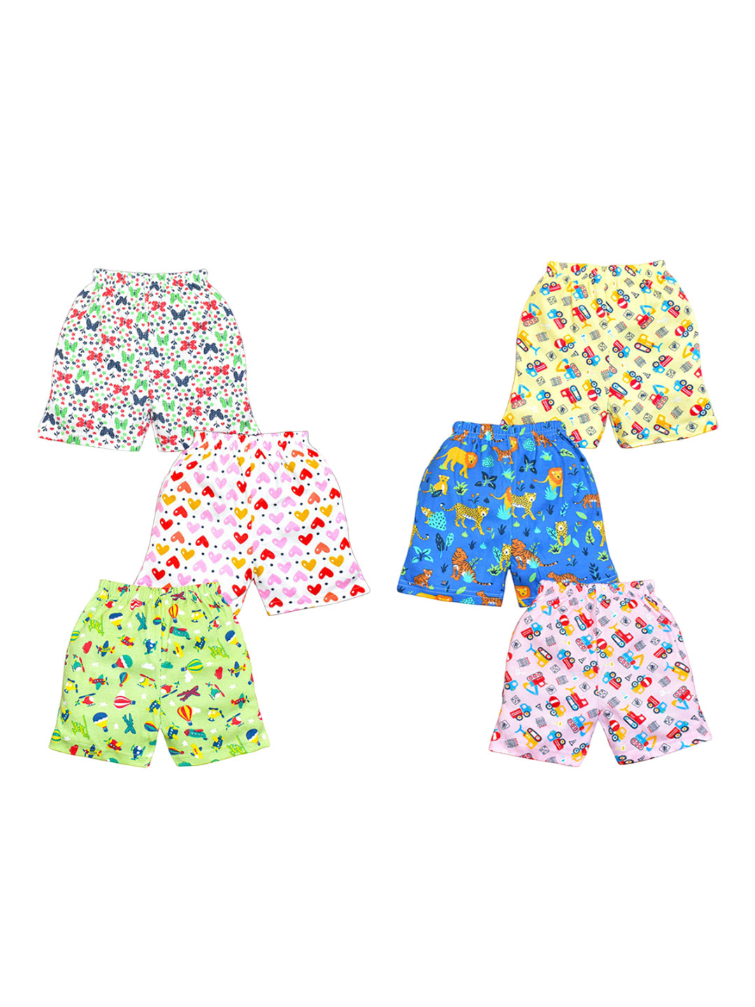VParents Unisex Kids Pack Of 6 Printed Regular Fit Regular Shorts