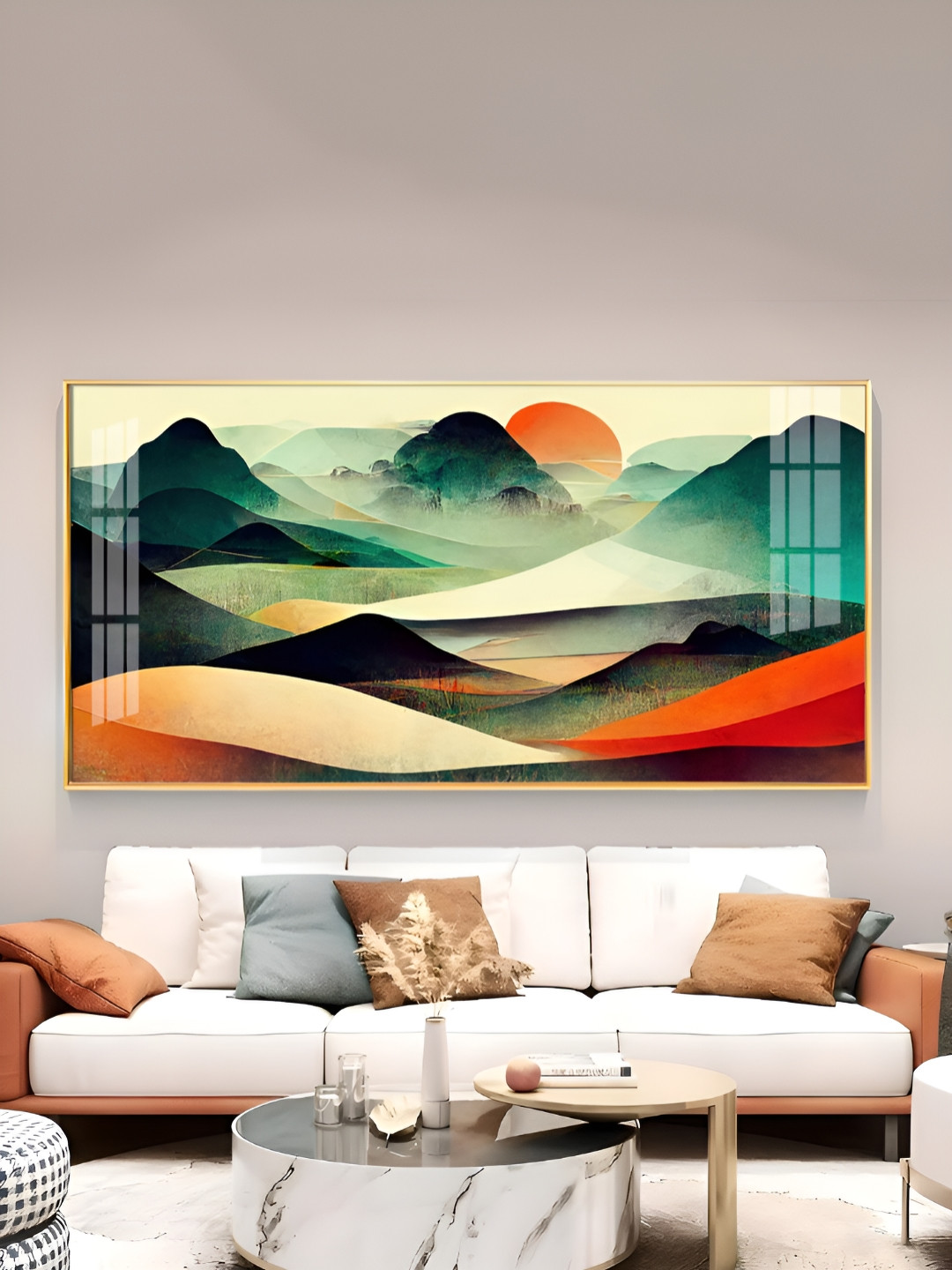 THE NEXT DECOR Green & White Dunes & Sunlit Glass Finish Horizontal Wall Art
