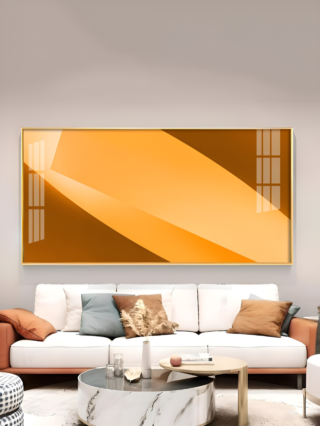 THE NEXT DECOR Orange & Gold-Toned Multi Shade Glass Finish Horizontal Wall Art
