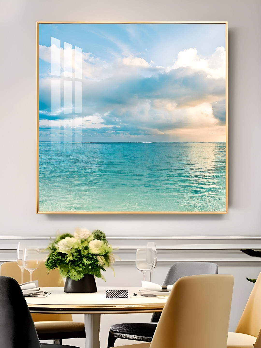 THE NEXT DECOR Celestial Ocean Glass Finish Square Wall Art