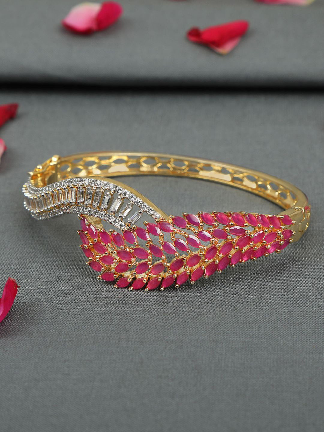 House of Pataudi Gold Plated American Diamond Stone Studded Kada Bracelet