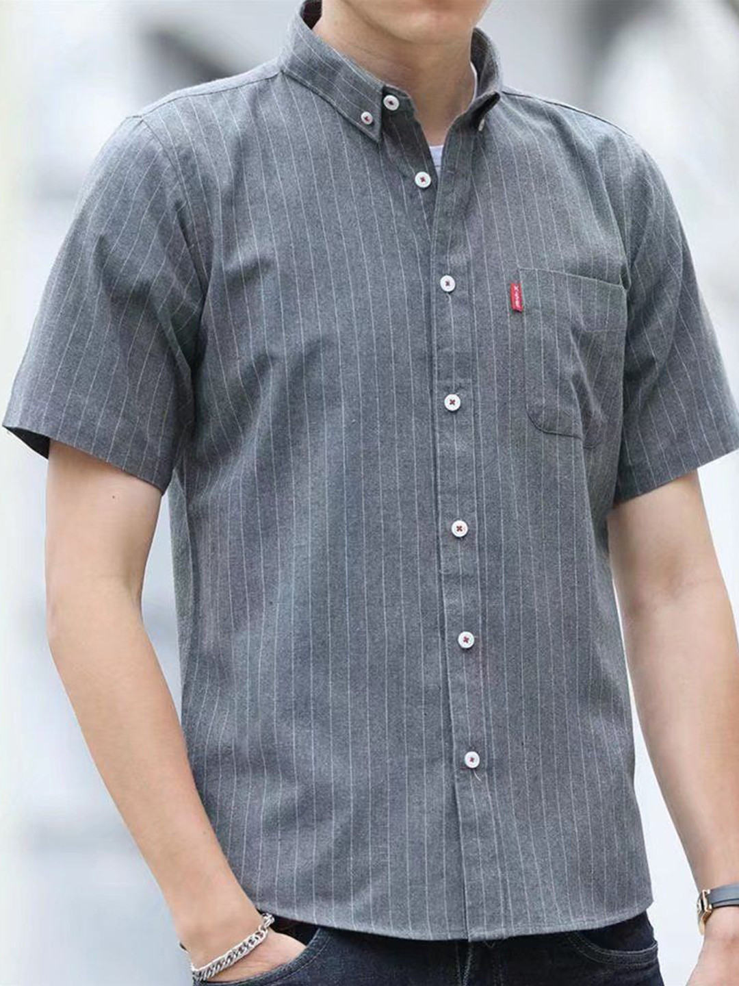 StyleCast x Revolte Men Vertical Striped Button-Down Collar Cotton Casual Shirt