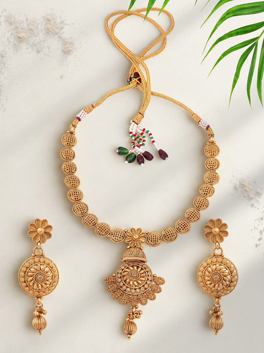 Adwitiya Collection Floral Gold Plated Jewellery Set