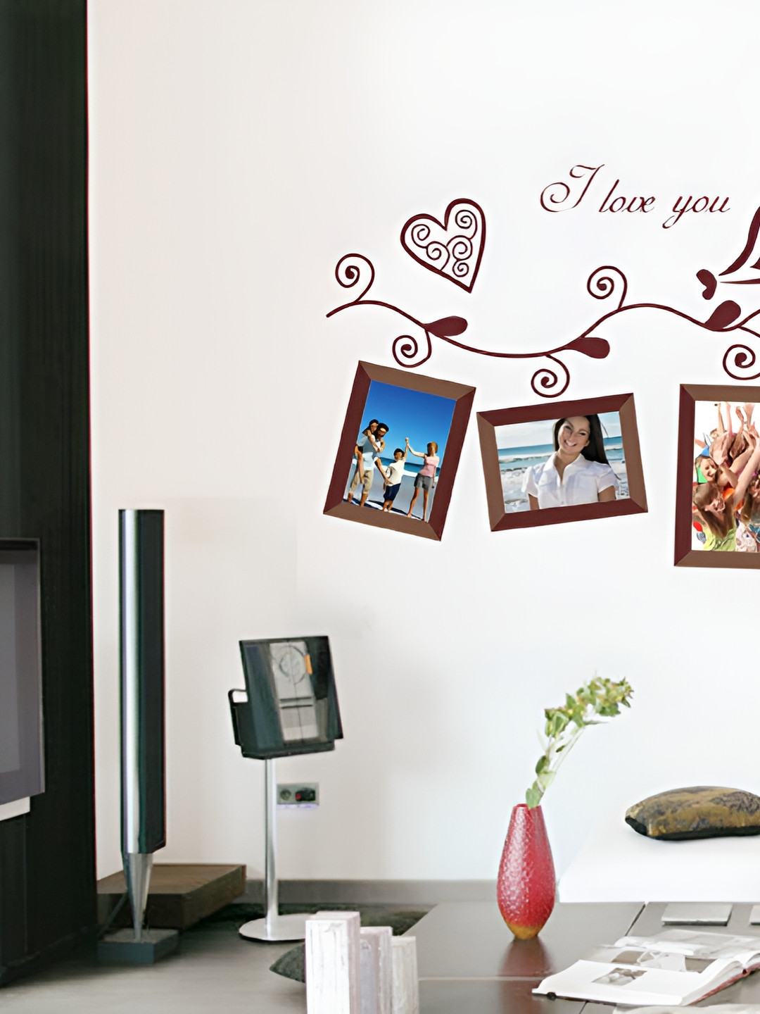 INDIAN ROYALS Brown Love Birds Photo Frame Art Printed Self-Adhesive  Durable Wall Sticker