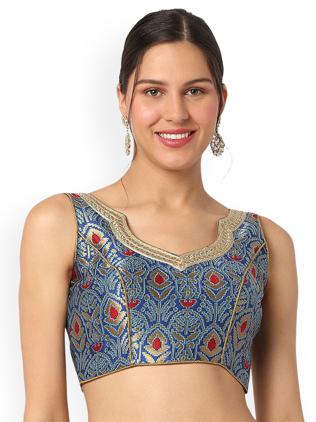 SALWAR STUDIO Woven Design Brocade Back Open Readymade Saree Blouse