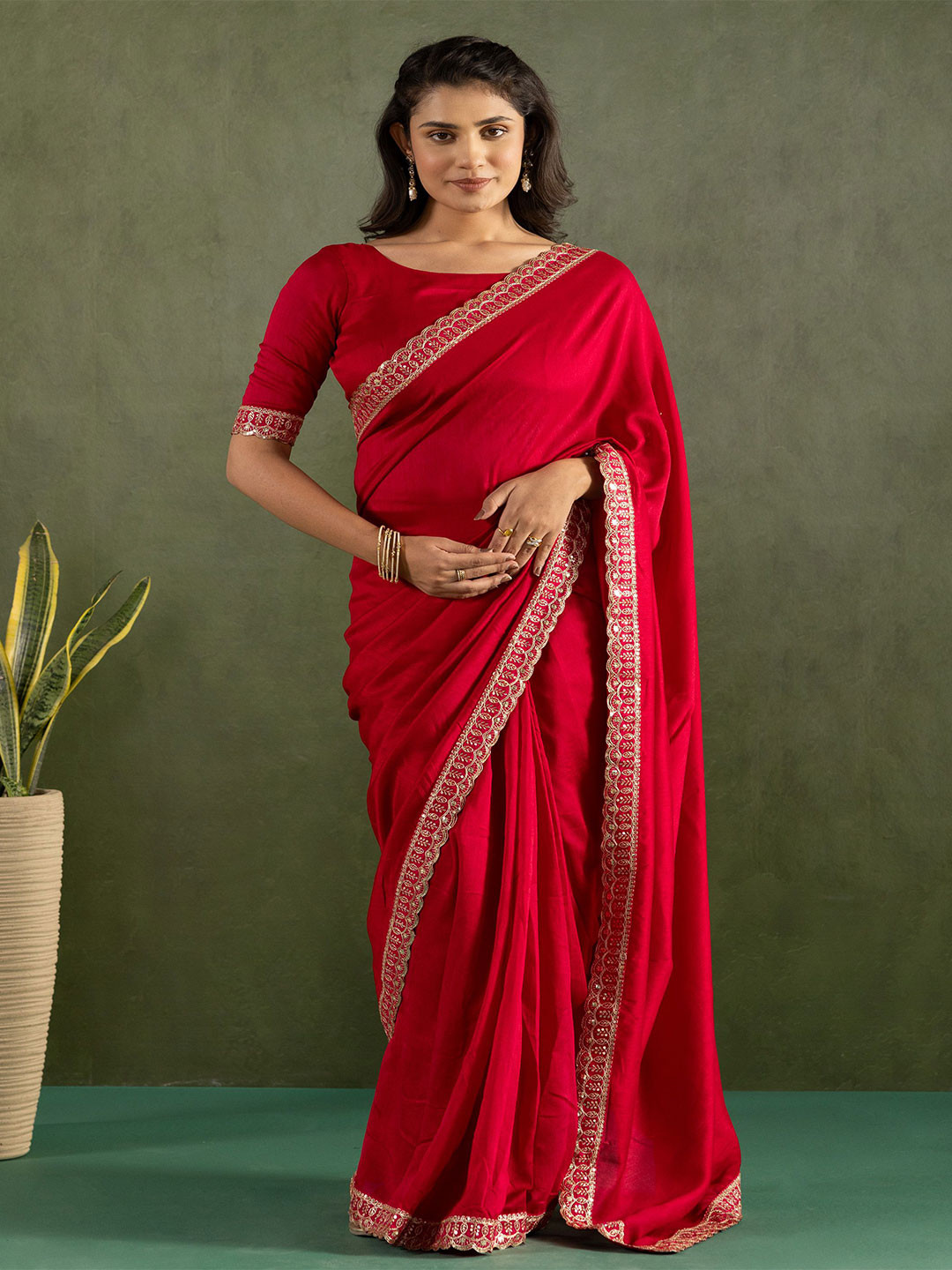 KAYOMMI Sequinned Pure Chiffon Ready to Wear Saree