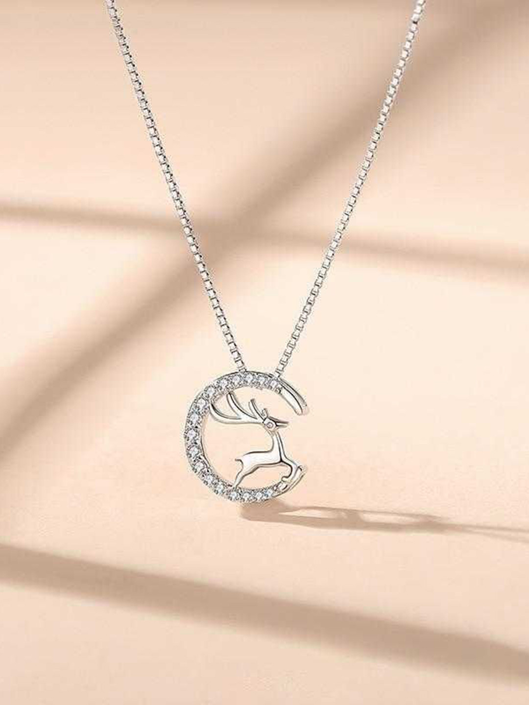 Bling Queen Silver-Plated Stone-Studded & Moon-Charm Pendant