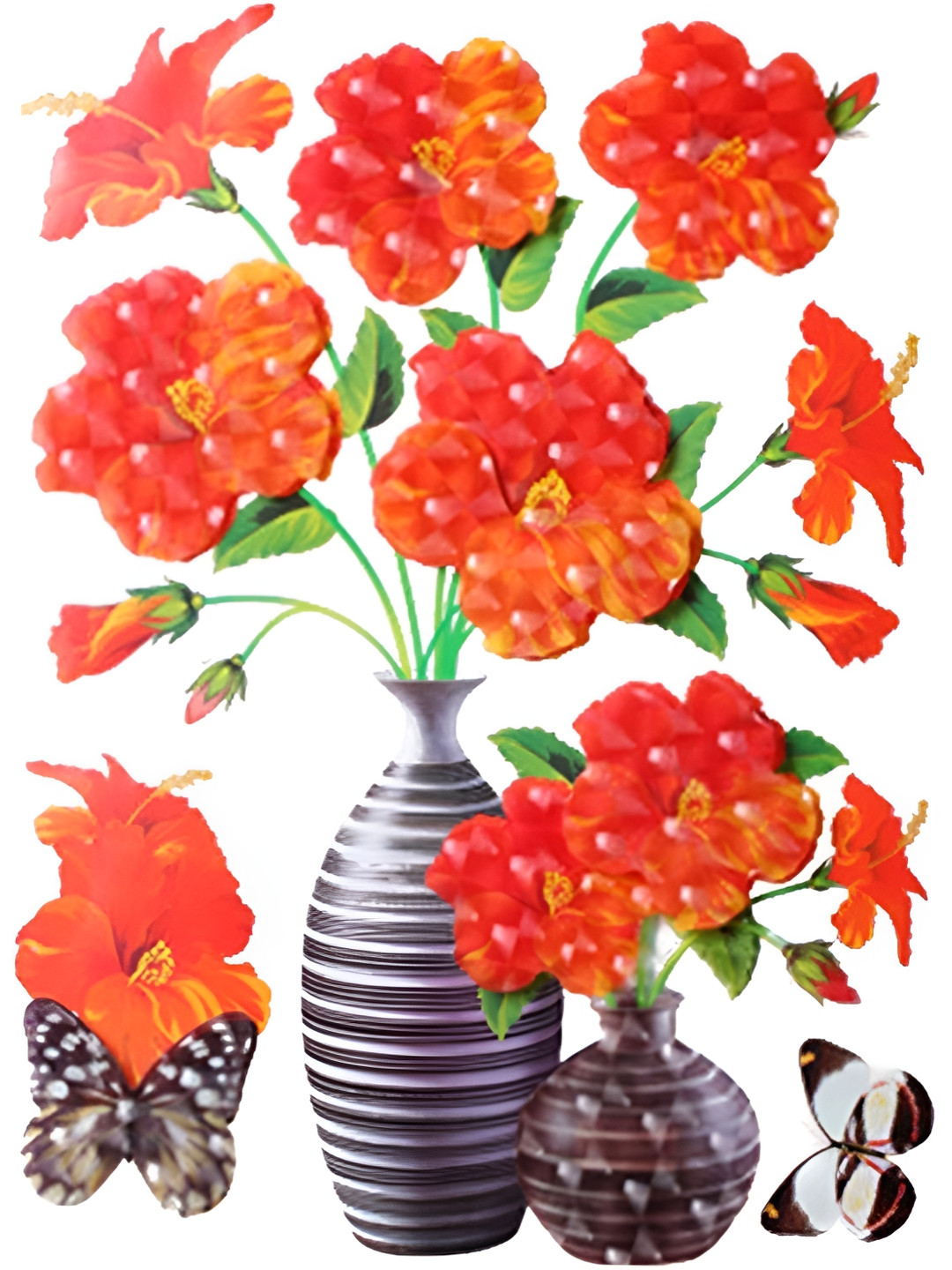 INDIAN ROYALS Red & Grey Floral Printed Self-Adhesive & Durable Wall Sticker