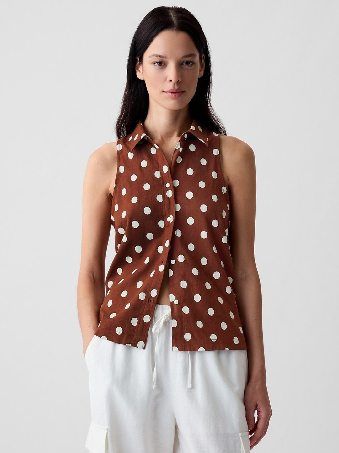 GAP Polka Dots Printed Spread Collar Sleeveless Casual Shirt