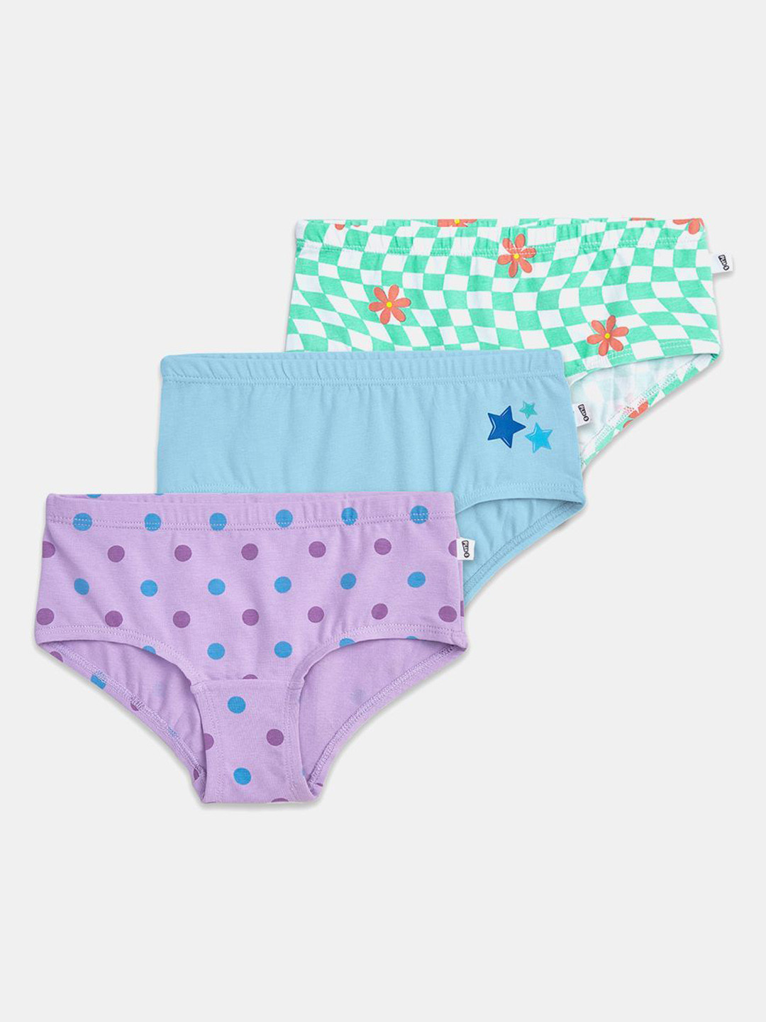 You Got Plan B Girls 3Pc Printed Pure Cotton Mid-Rise Basic Briefs UG-Zest: 1-2-New