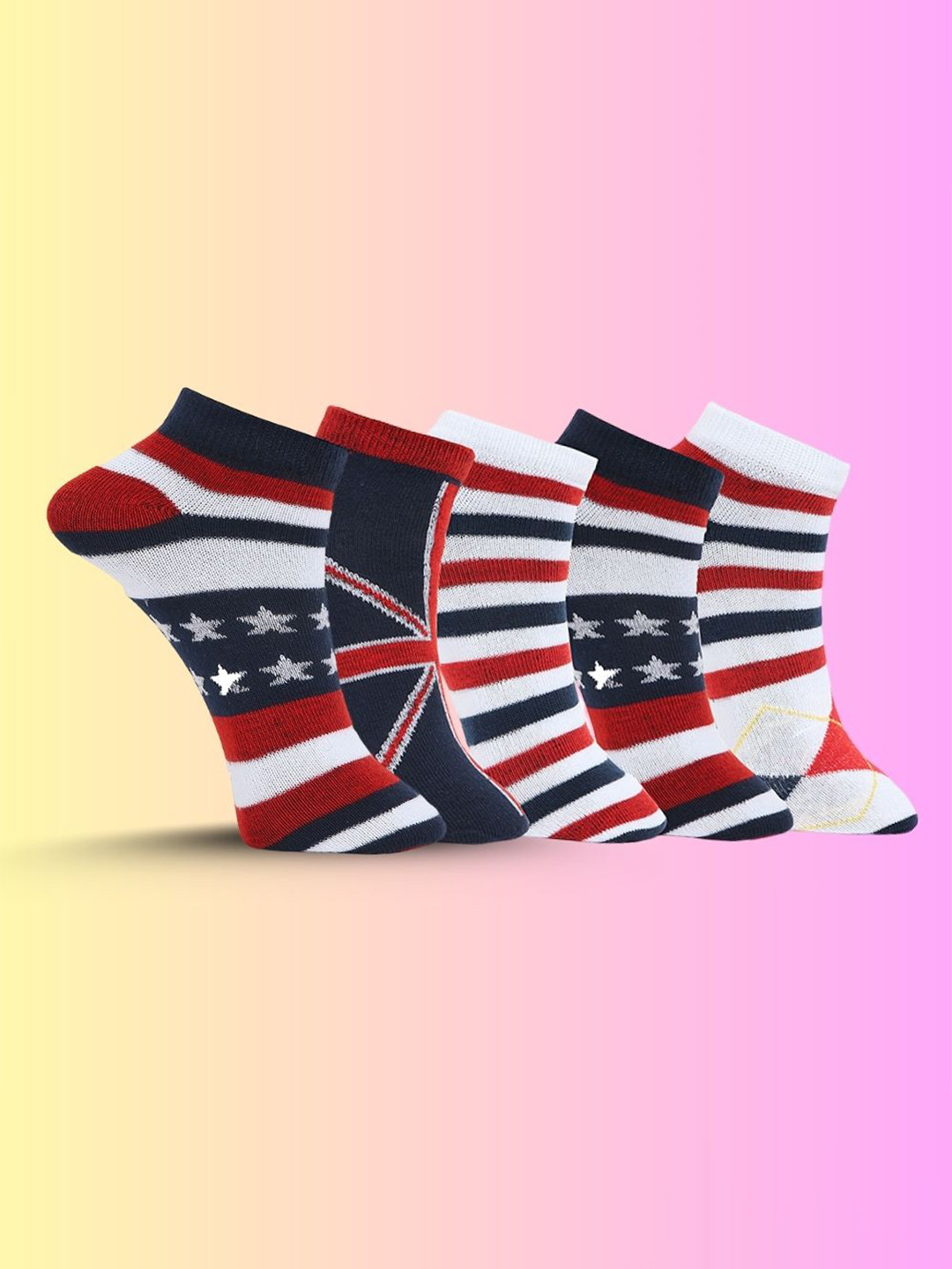 MJE Men Pack Of 5 Patterned Ankle Length Socks
