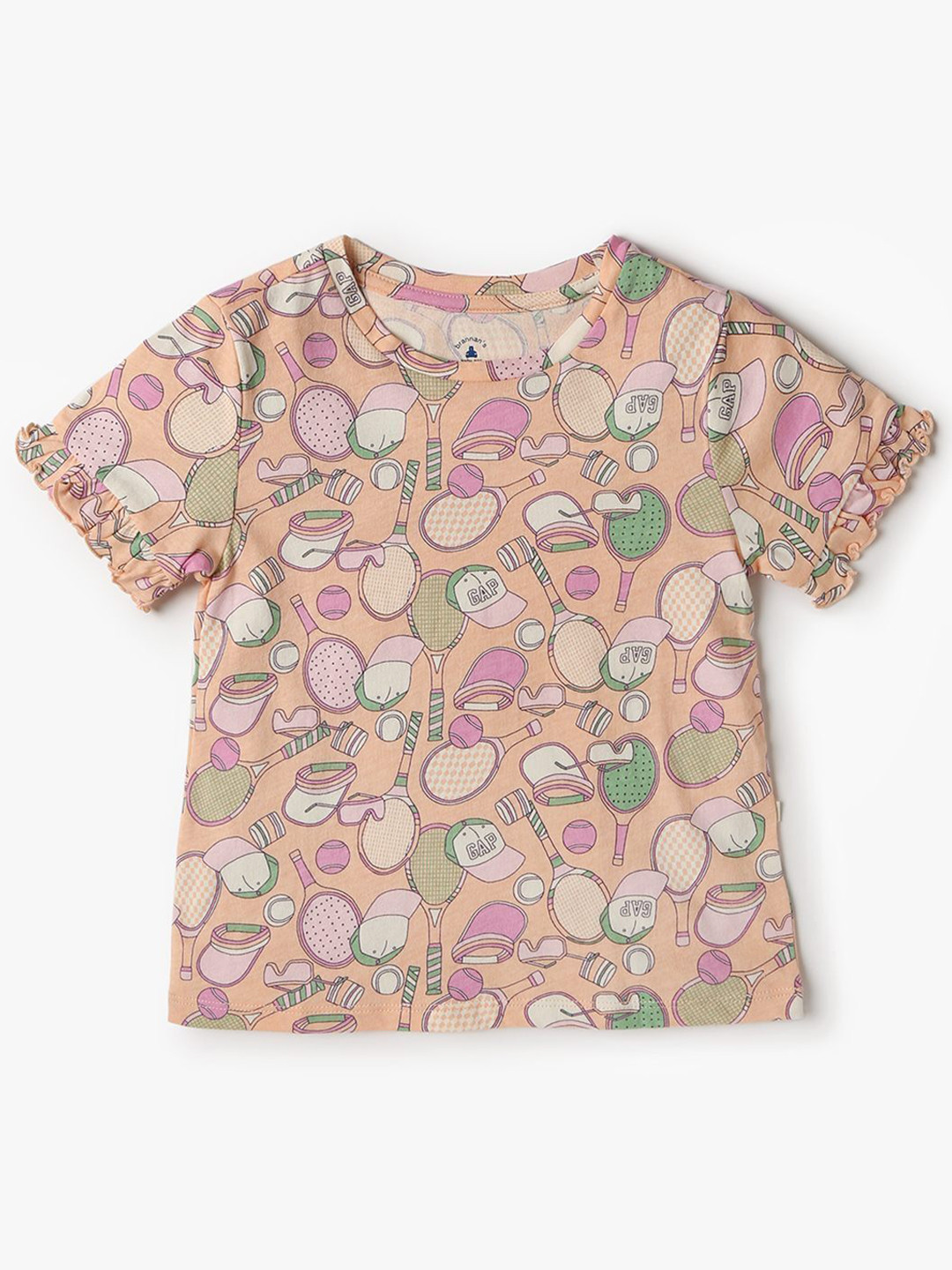 GAP Girls Pure Cotton Graphic Printed Ruffle Detail Top