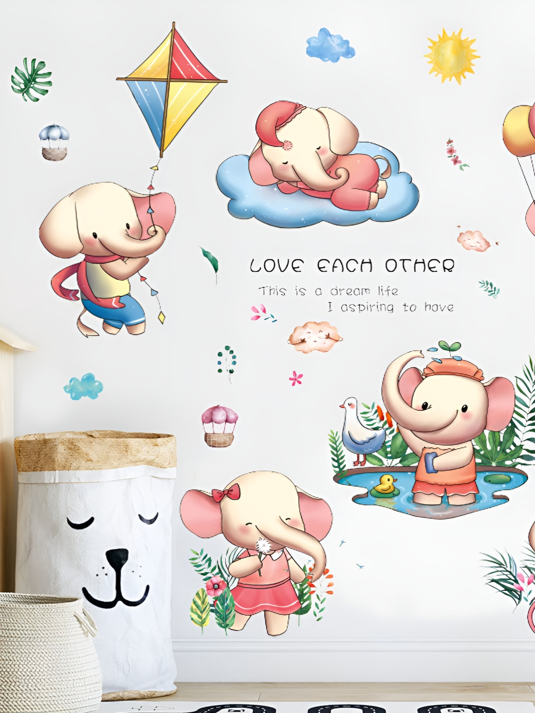 INDIAN ROYALS Blue & Red Multi Elephant Printed Self-Adhesive & Durable Wall Sticker