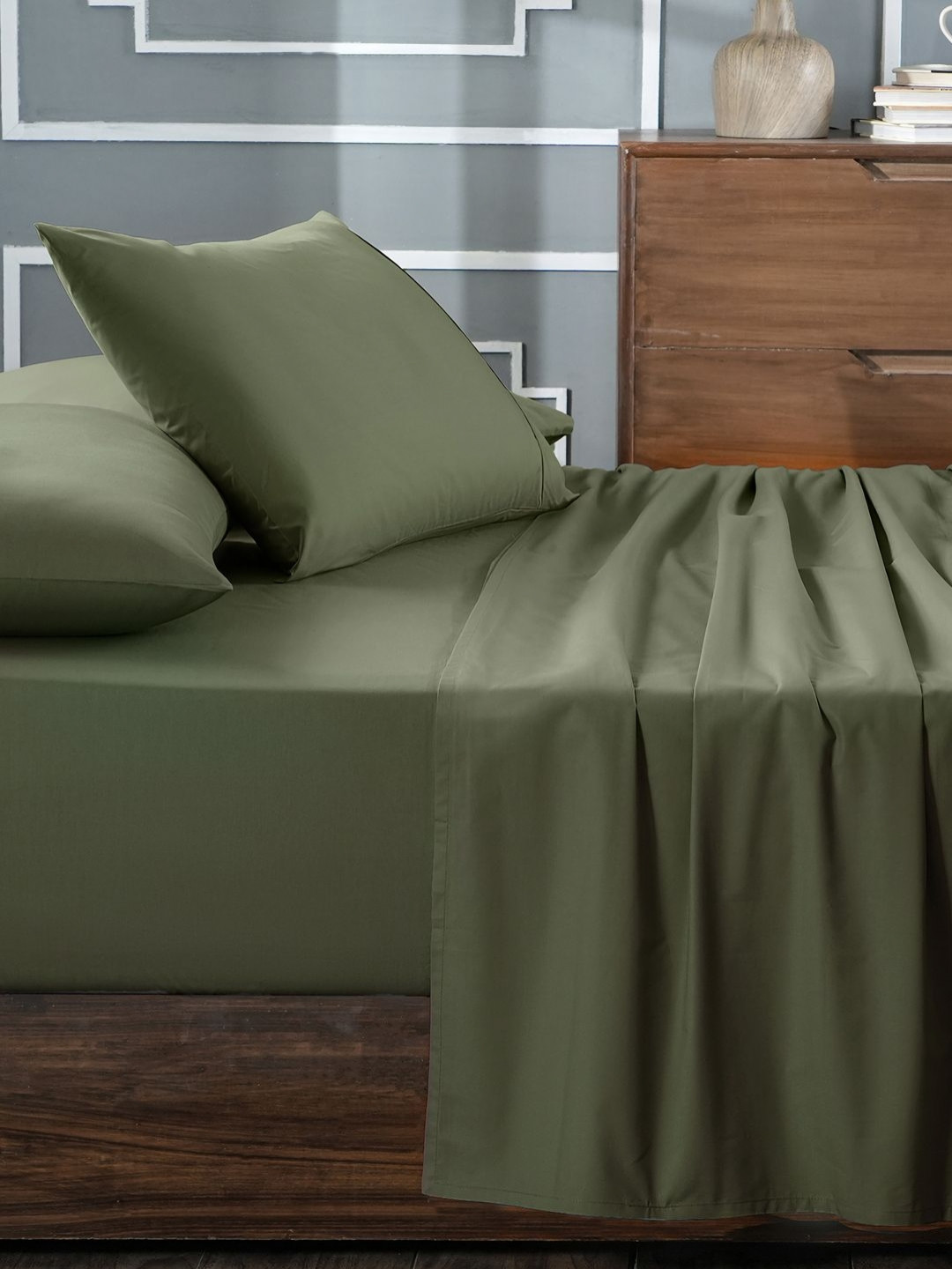 MASPAR 100% Cotton Solid Single Bed Bedsheet With 1 Pillow Case- 152x224CM