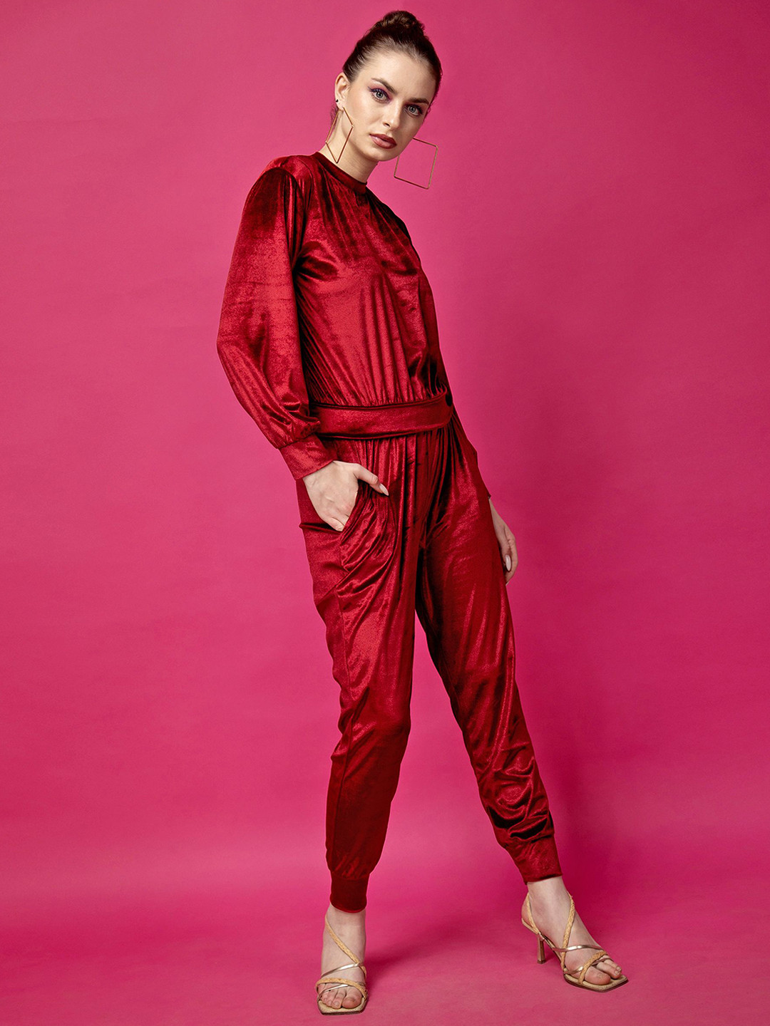 Popwings High Neck Velvet Top With Joggers Co-Ords