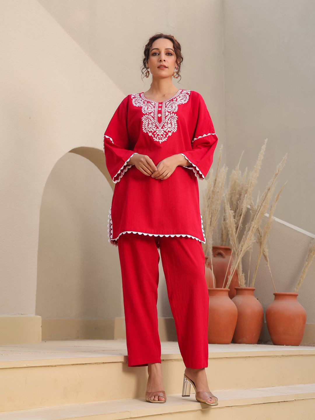 Rain & Rainbow Embroidered Pure Cotton Tunic With Trouser Co-Ords