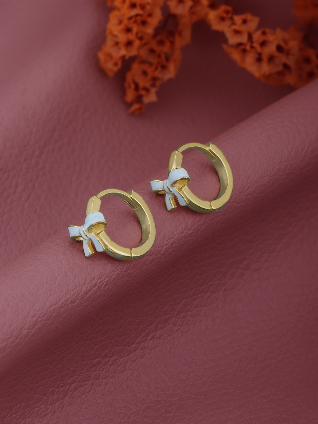 Carlton London 18kt Gold Plated BOW Enamel Hoop Earring