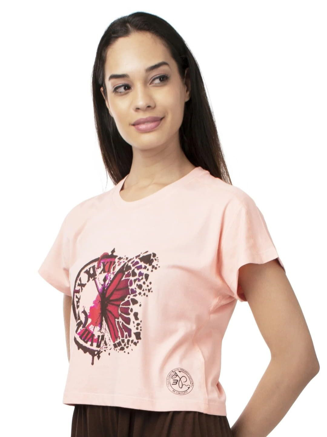 THIRD ELEMENT Women Bamboo Print Crop T-shirt