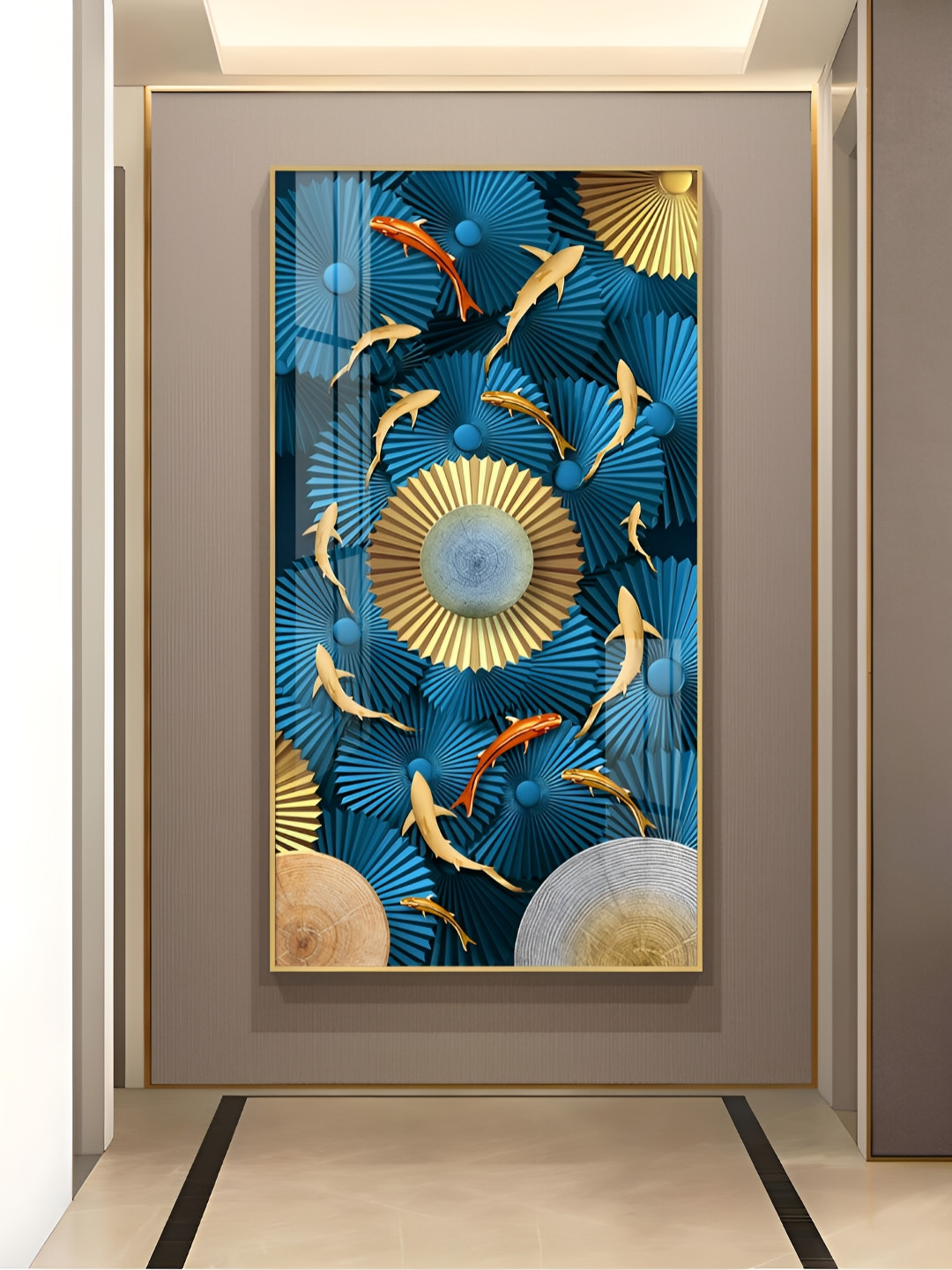 THE NEXT DECOR Blue Wood Wall Living Room Rectangle Paintings Wall Art -11.8 x 24.02In
