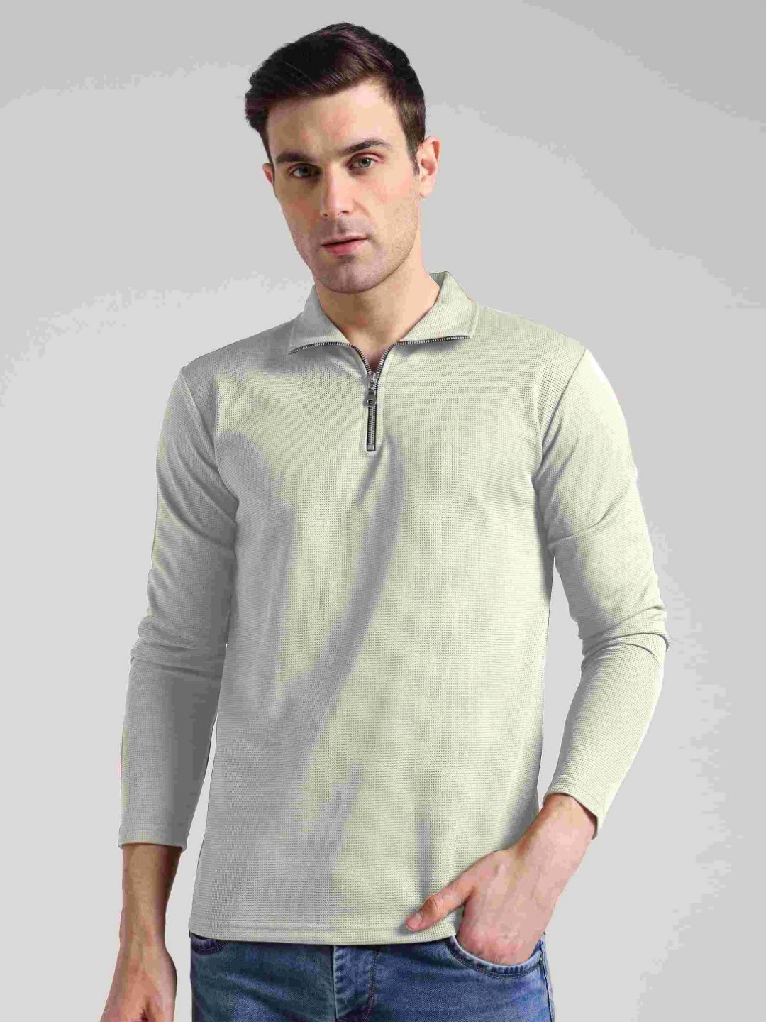 INDICLUB Men Polo Collar Raw Edge T-shirt