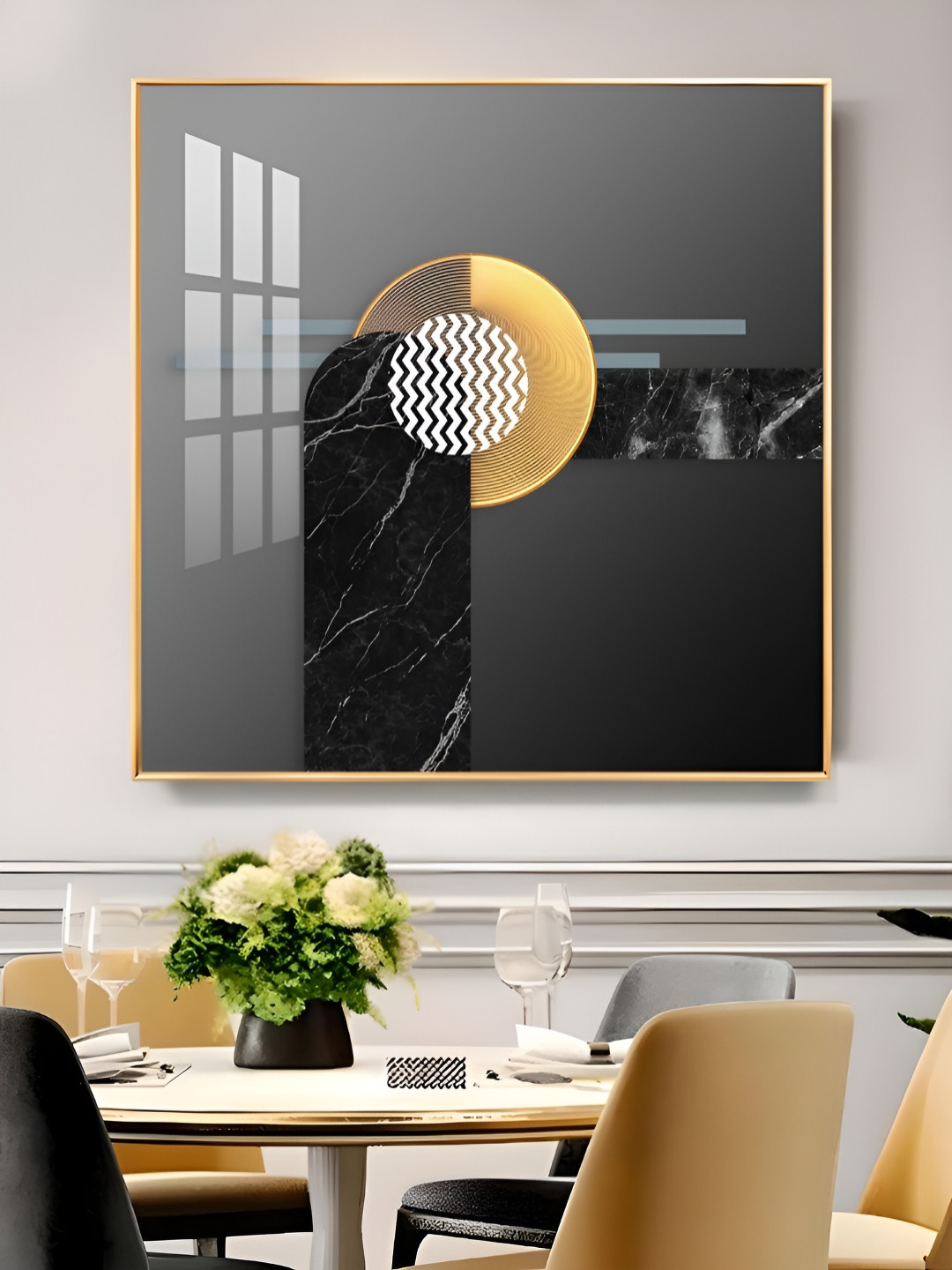 THE NEXT DECOR Black and Gold Glass Finish Square Wall Art