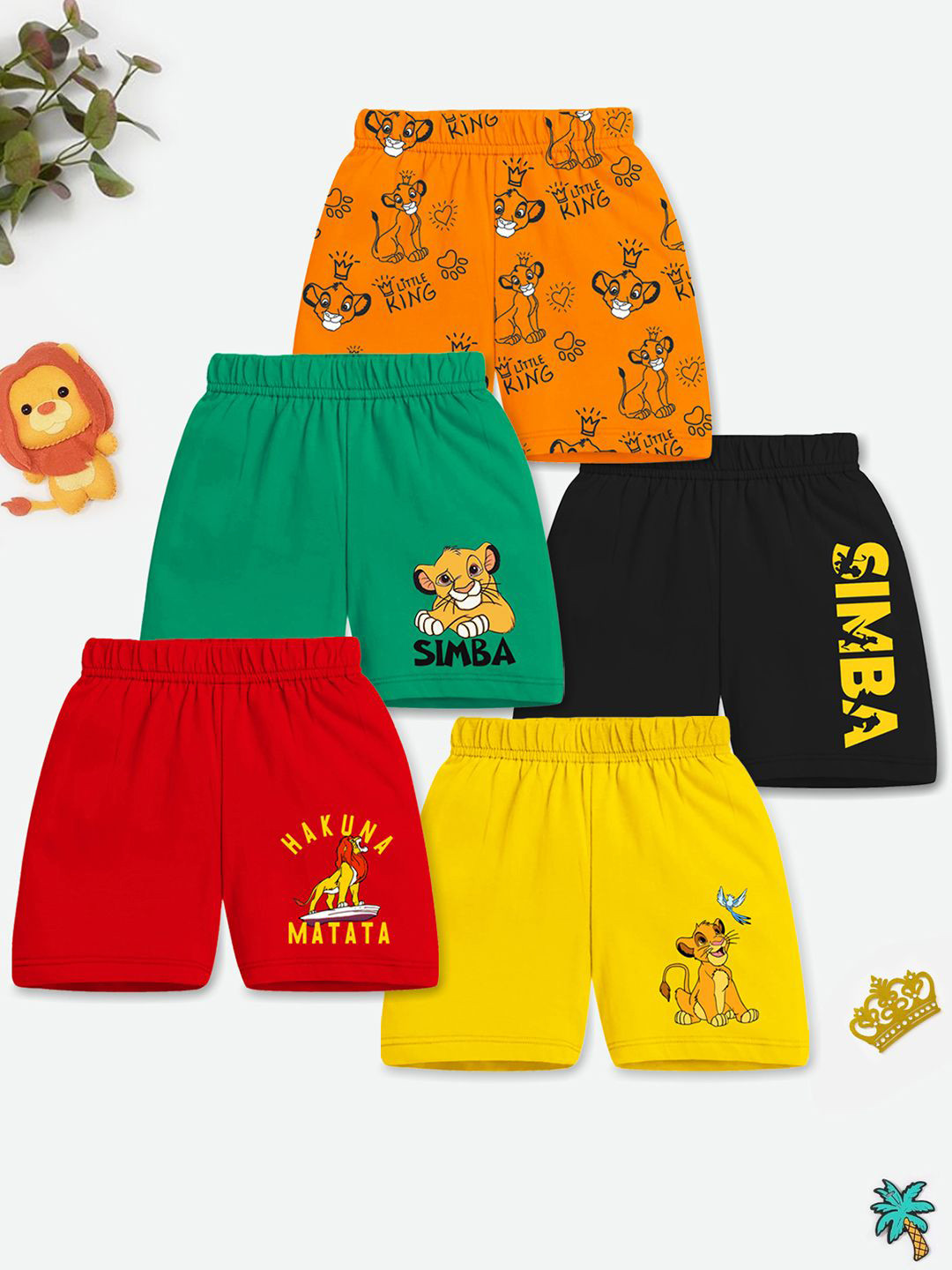 Disney By Miss and Chief Pack Of 5 Boys Printed Simba Shorts