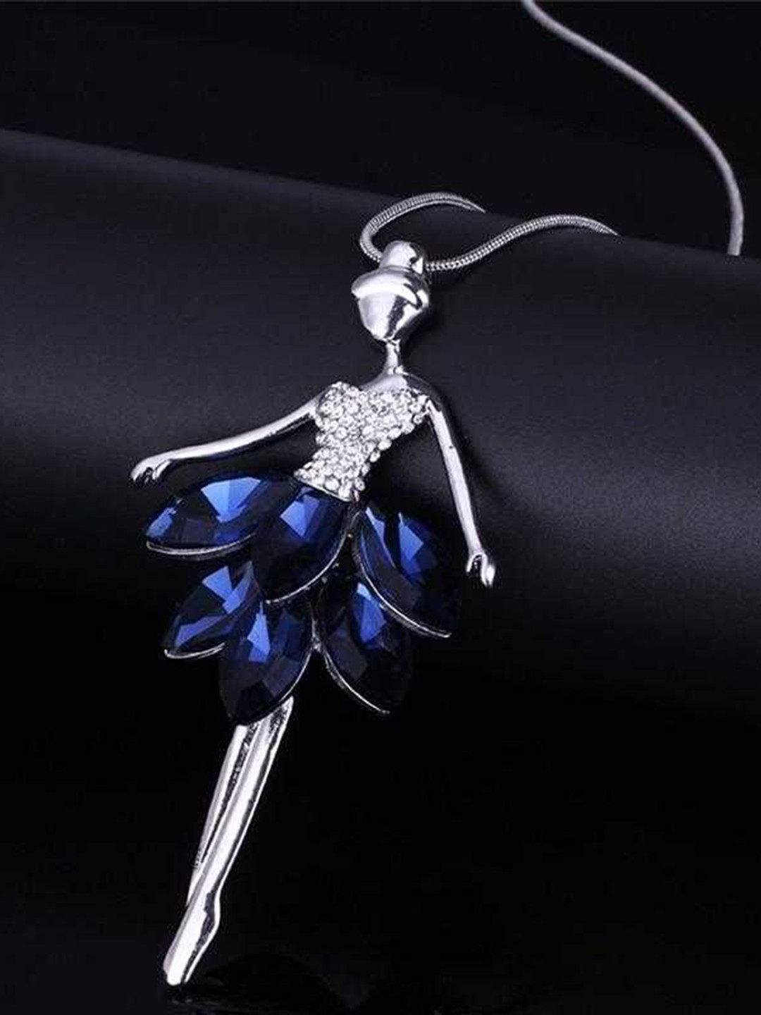 Bling Queen Crystal & Zirconia Paved Ballet Dance Girl-Charm Pendant