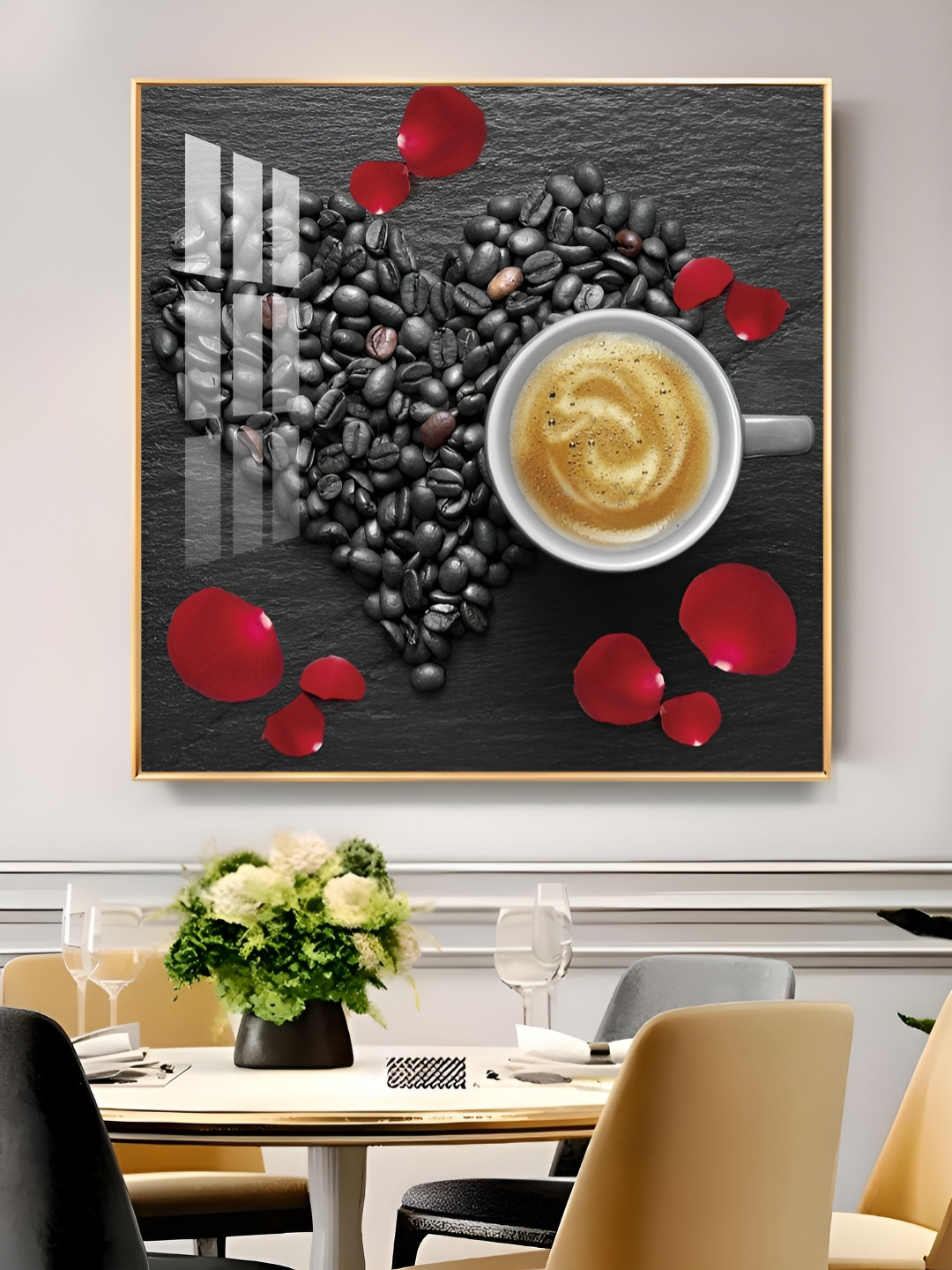 THE NEXT DECOR Coffee Charm Glass Finish Square Wall Art