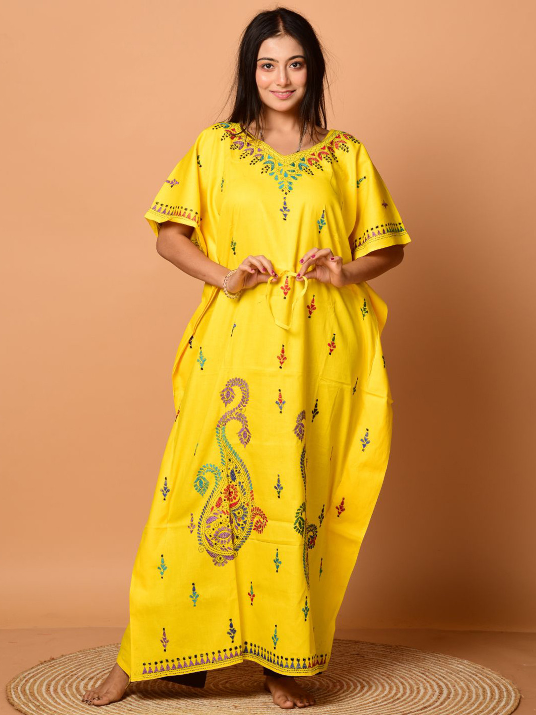 Laa Calcutta Women Embroidered Kaftan Nightdress