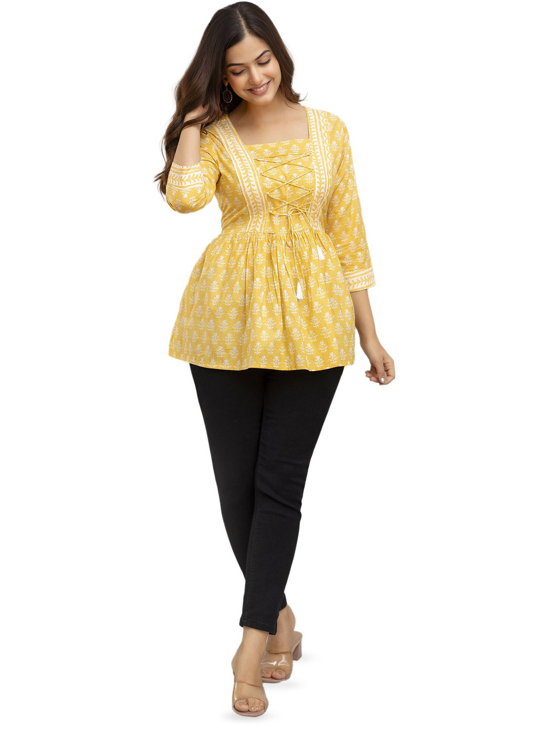 DMP EXPORT Floral Printed Peplum Top