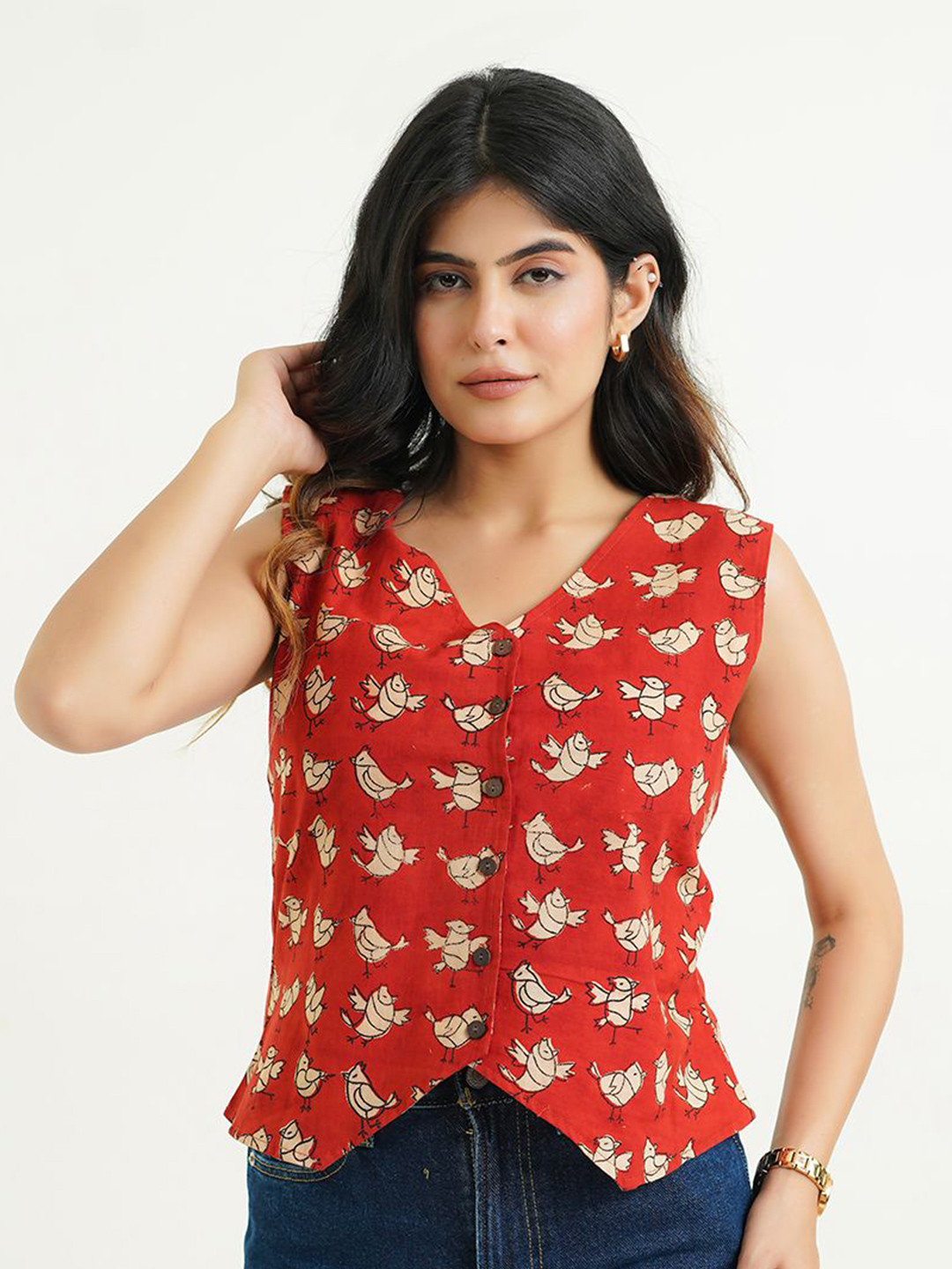 GOODHAND Women Graphic Print Cotton Top
