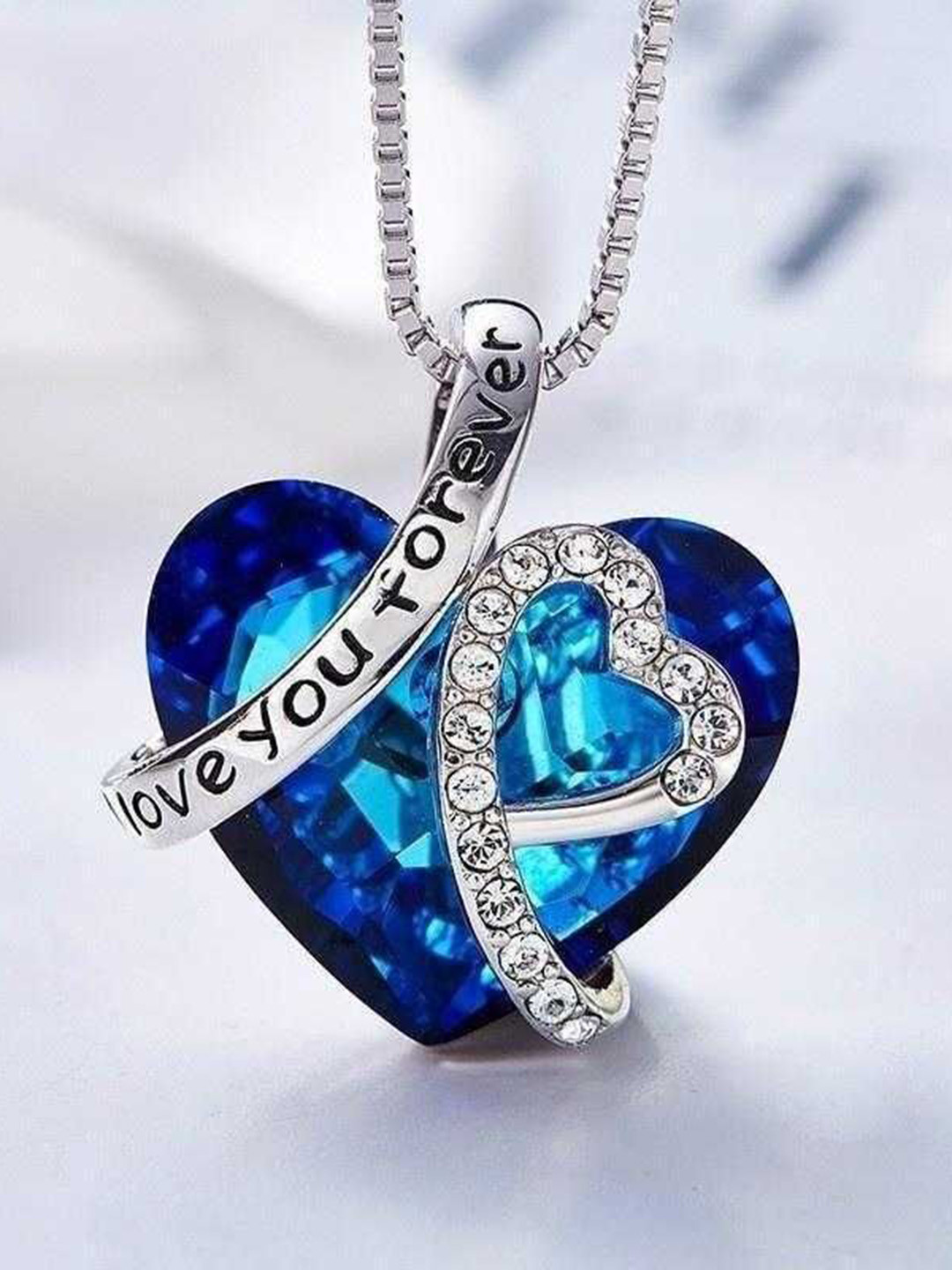 Bling Queen Stainless Steel Cubic Zirconia & Crystal Studded Heart Pendant With Chain
