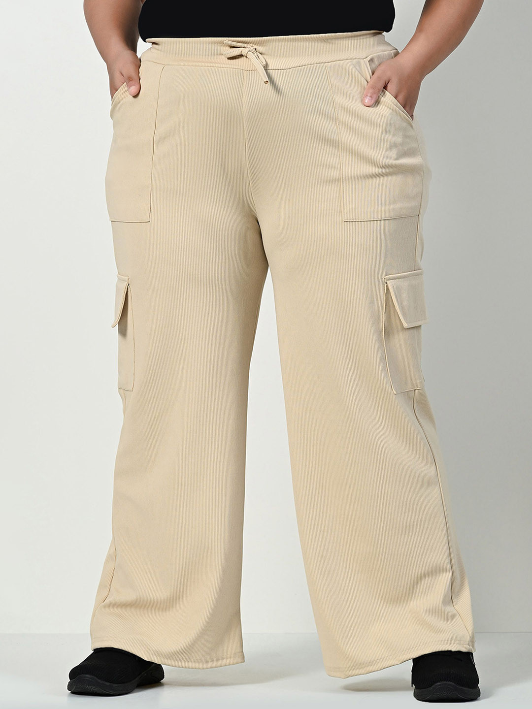 ALIZA Women Relaxed Loose Fit Easy Wash Cotton Cargos Trousers